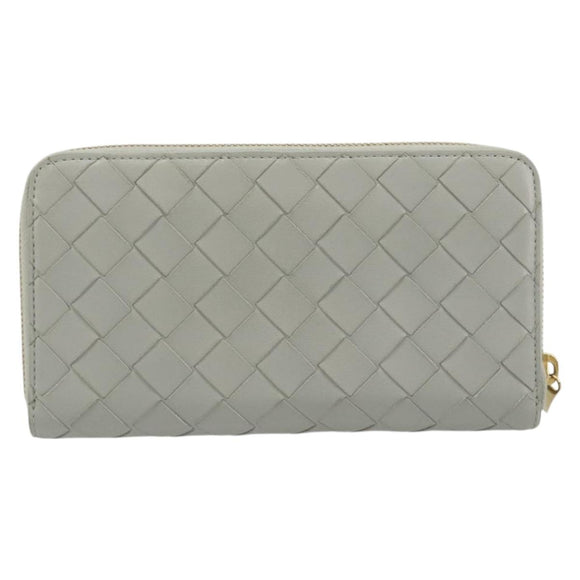 BOTTEGA VENETA INTRECCIATO Long Wallet Leather Gray Gold Auth 196669M