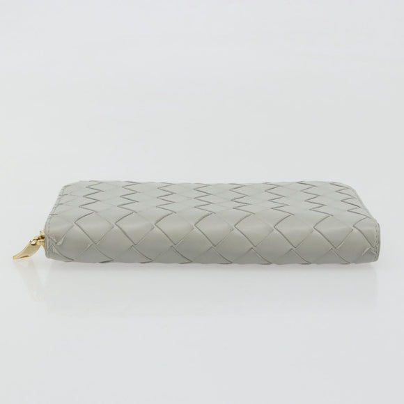 BOTTEGA VENETA INTRECCIATO Long Wallet Leather Gray Gold Auth 196669M