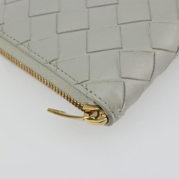 BOTTEGA VENETA INTRECCIATO Long Wallet Leather Gray Gold Auth 196669M
