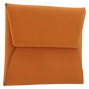 HERMES Bastia Terre Batue Coin Purse Leather Orange Silver Auth 196674V-1