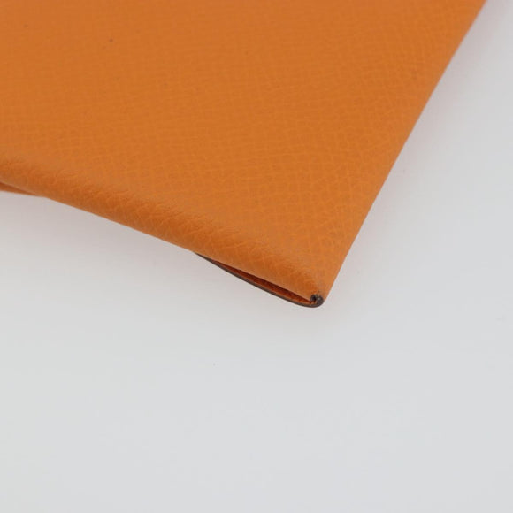 HERMES Bastia Terre Batue Coin Purse Leather Orange Silver Auth 196674V
