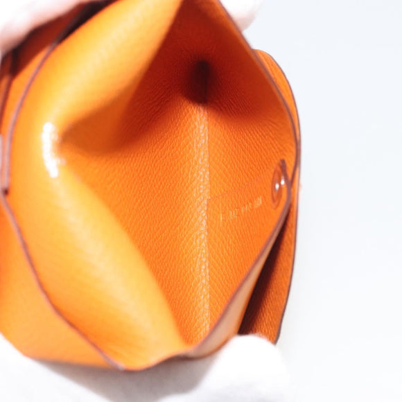HERMES Bastia Terre Batue Coin Purse Leather Orange Silver Auth 196674V