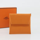 HERMES Bastia Terre Batue Coin Purse Leather Orange Silver Auth 196674V-12