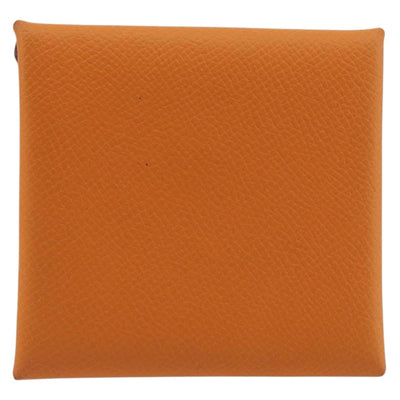 HERMES Bastia Terre Batue Coin Purse Leather Orange Silver Auth 196674V - 0