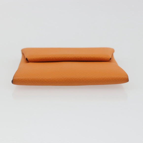 HERMES Bastia Terre Batue Coin Purse Leather Orange Silver Auth 196674V
