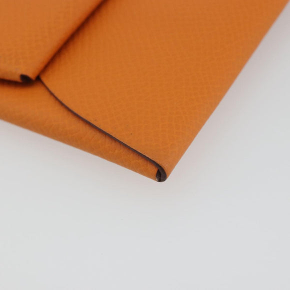 HERMES Bastia Terre Batue Coin Purse Leather Orange Silver Auth 196674V
