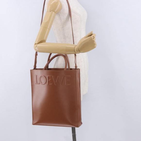 LOEWE Standard A4 Hand Bag Leather 2way Brown Gold Auth 196677A