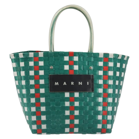 MARNI Basket Bag Vinyl Green Silver Auth 196678A