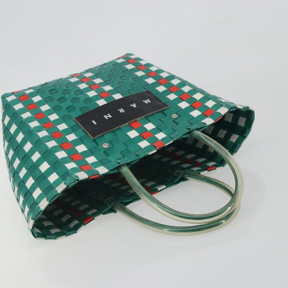 MARNI Basket Bag Vinyl Green Silver Auth 196678A