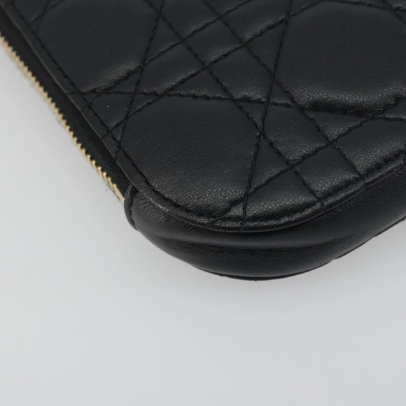 Christian Dior Cannage Phone Holder Leather Black Gold Auth 196679V