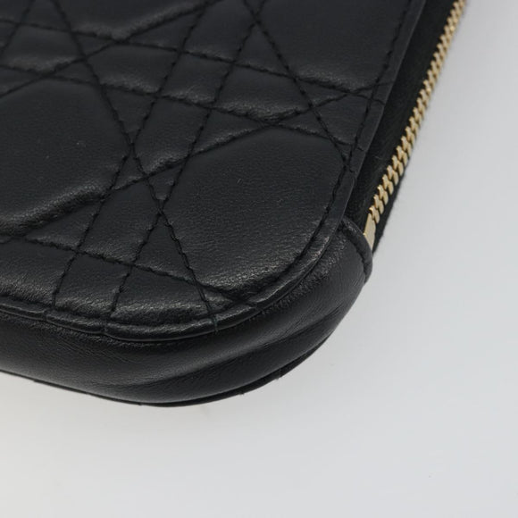 Christian Dior Cannage Phone Holder Leather Black Gold Auth 196679V