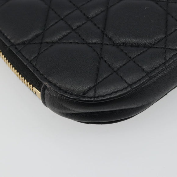 Christian Dior Cannage Phone Holder Leather Black Gold Auth 196679V