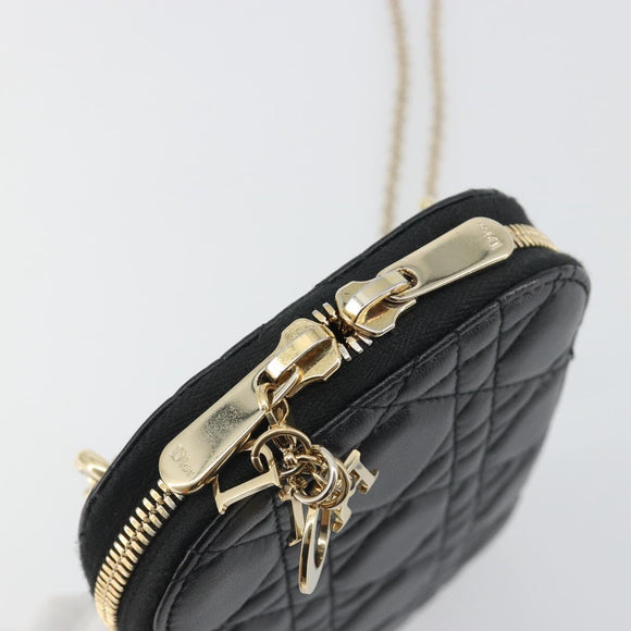 Christian Dior Cannage Phone Holder Leather Black Gold Auth 196679V