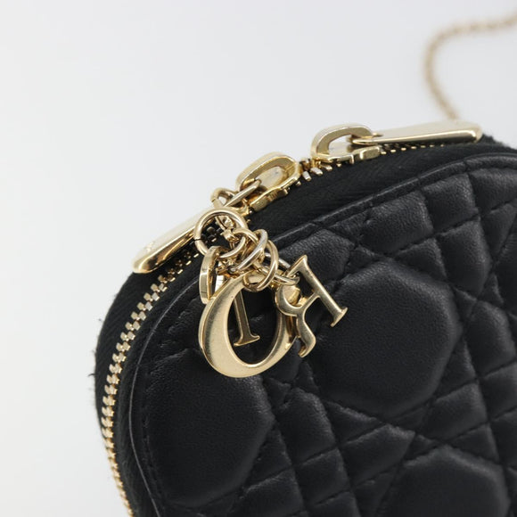 Christian Dior Cannage Phone Holder Leather Black Gold Auth 196679V