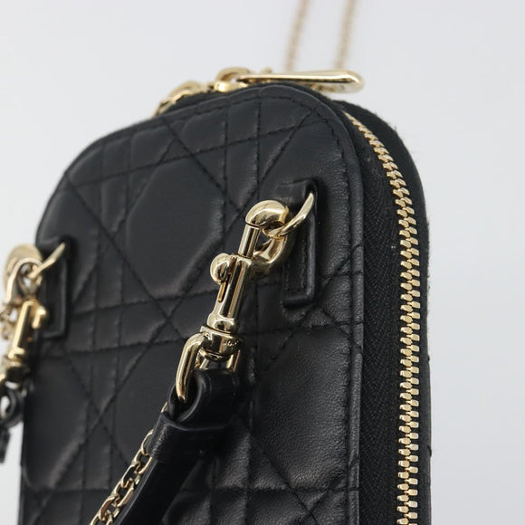 Christian Dior Cannage Phone Holder Leather Black Gold Auth 196679V