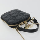 Christian Dior Cannage Phone Holder Leather Black Gold Auth 196679V-6