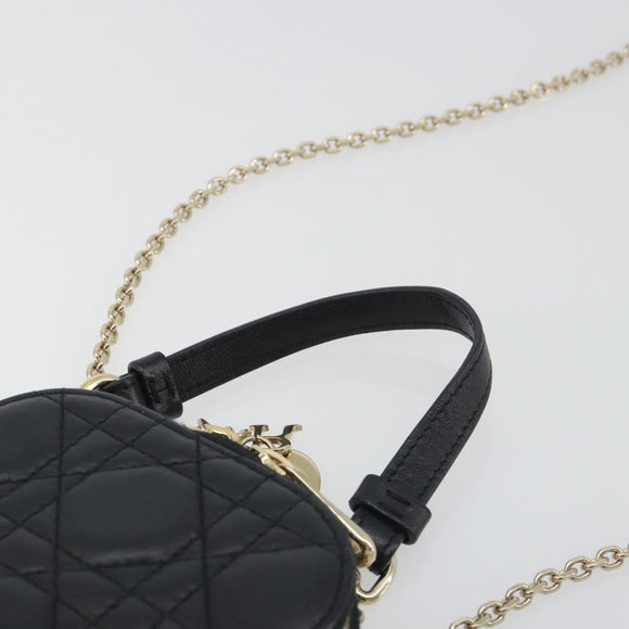 Christian Dior Cannage Phone Holder Leather Black Gold Auth 196679V