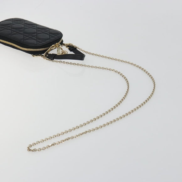 Christian Dior Cannage Phone Holder Leather Black Gold Auth 196679V