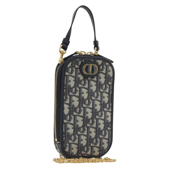 Christian Dior Trotter Canvas Oblique Phone Holder Navy Gold Auth 196681M