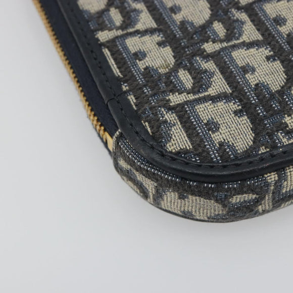 Christian Dior Trotter Canvas Oblique Phone Holder Navy Gold Auth 196681M