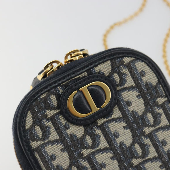 Christian Dior Trotter Canvas Oblique Phone Holder Navy Gold Auth 196681M