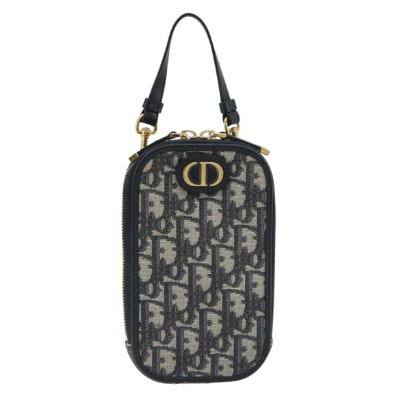 Christian Dior Trotter Canvas Oblique Phone Holder Navy Gold Auth 196681M