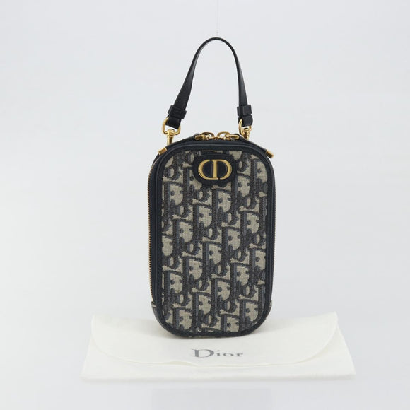 Christian Dior Trotter Canvas Oblique Phone Holder Navy Gold Auth 196681M