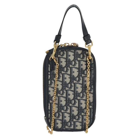 Christian Dior Trotter Canvas Oblique Phone Holder Navy Gold Auth 196681M