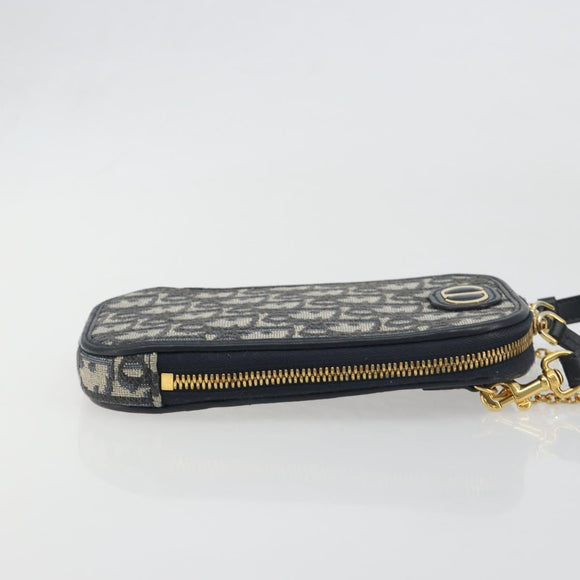 Christian Dior Trotter Canvas Oblique Phone Holder Navy Gold Auth 196681M