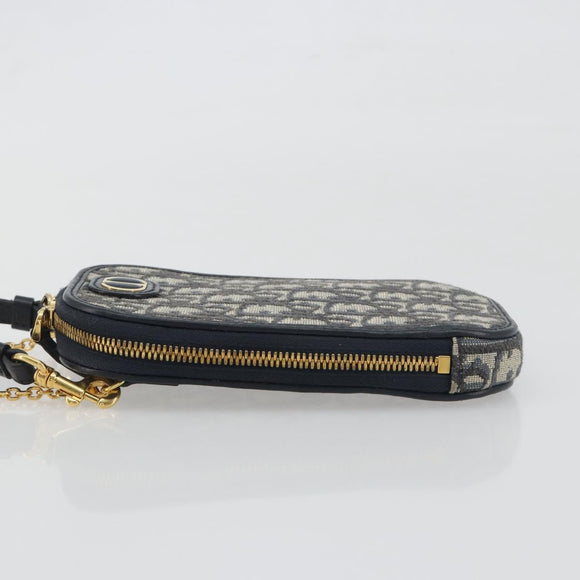 Christian Dior Trotter Canvas Oblique Phone Holder Navy Gold Auth 196681M