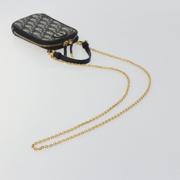 Christian Dior Trotter Canvas Oblique Phone Holder Navy Gold Auth 196681M