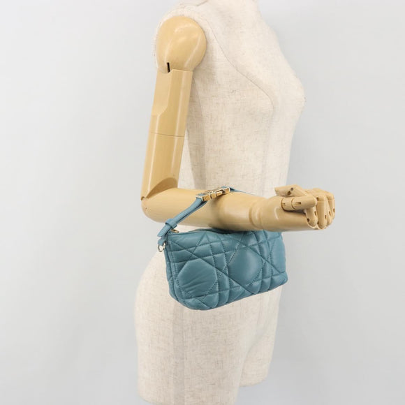 Christian Dior Canage Nomad Pouch Leather Blue Gold Auth 196686A