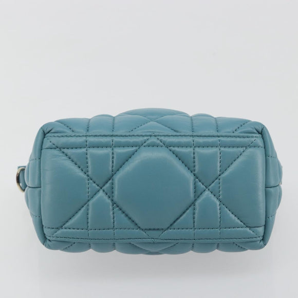 Christian Dior Canage Nomad Pouch Leather Blue Gold Auth 196686A