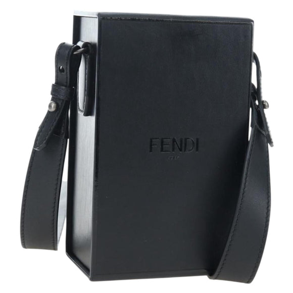 FENDI Box Shoulder Bag Leather Black Silver Auth 196687M