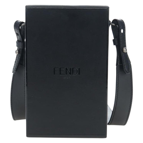 FENDI Box Shoulder Bag Leather Black Silver Auth 196687M