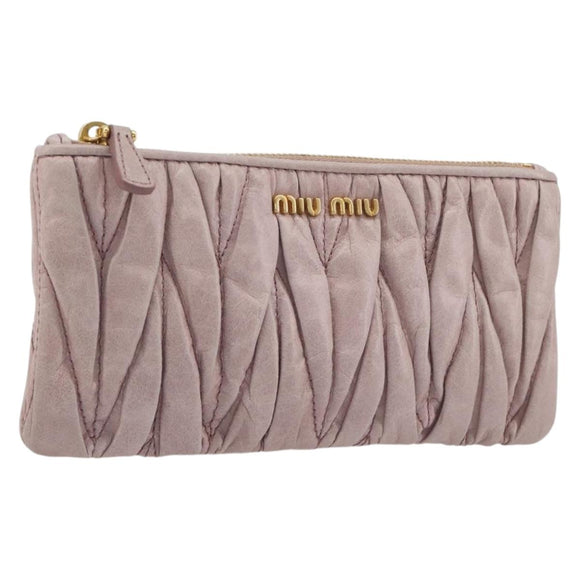 Miu Miu Pouch Leather Pink Gold Auth 196689A