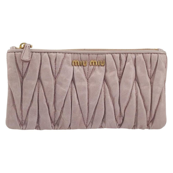 Miu Miu Pouch Leather Pink Gold Auth 196689A