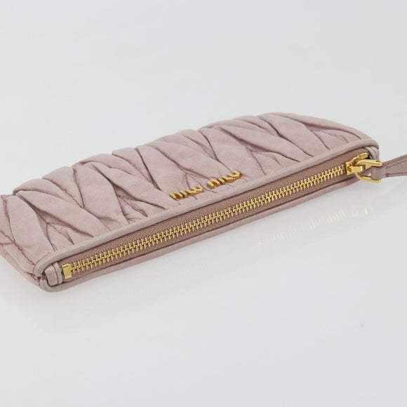 Miu Miu Pouch Leather Pink Gold Auth 196689A