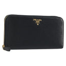 PRADA Long Wallet Leather Black Gold Auth 196690A-1