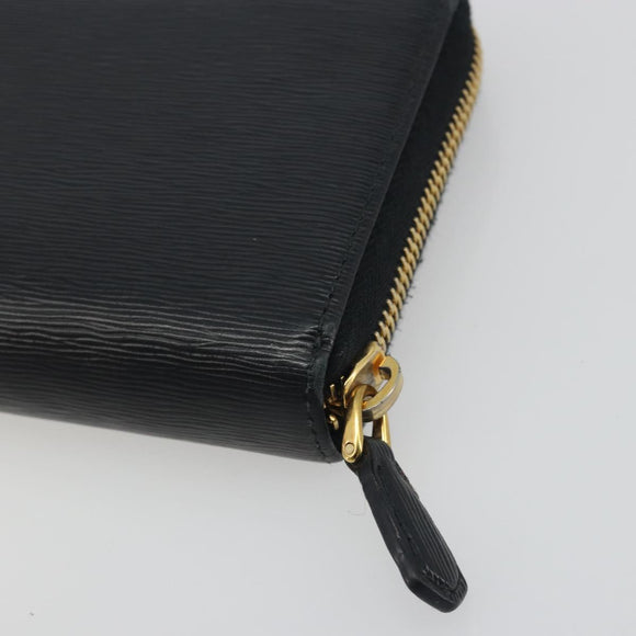 PRADA Long Wallet Leather Black Gold Auth 196690A