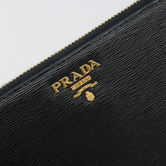 PRADA Long Wallet Leather Black Gold Auth 196690A