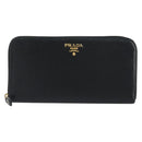 PRADA Long Wallet Leather Black Gold Auth 196690A-2