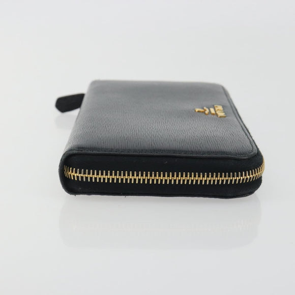 PRADA Long Wallet Leather Black Gold Auth 196690A