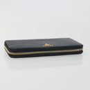 PRADA Long Wallet Leather Black Gold Auth 196690A-6