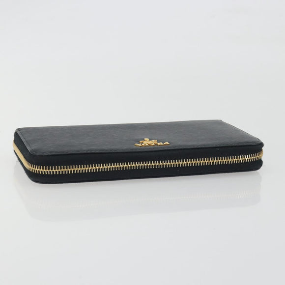 PRADA Long Wallet Leather Black Gold Auth 196690A