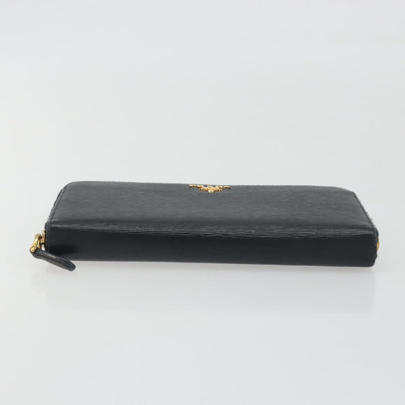 PRADA Long Wallet Leather Black Gold Auth 196690A