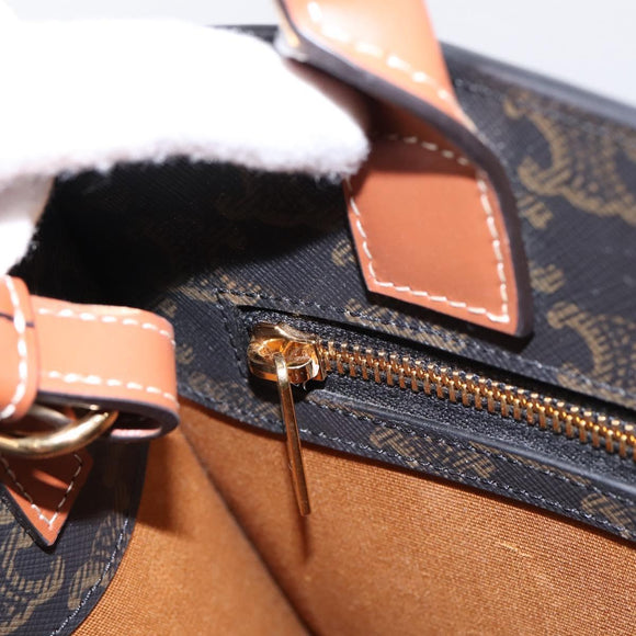CELINE Macadam Canvas Vertical Cabas Small Hand Bag PVC Brown Gold Auth 196692V