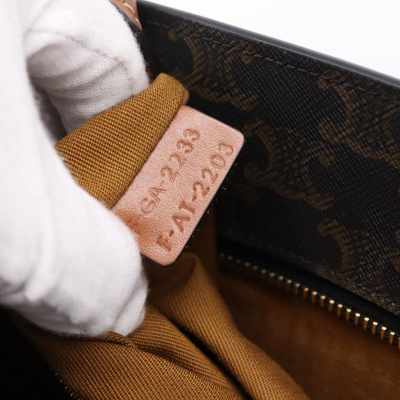 CELINE Macadam Canvas Vertical Cabas Small Hand Bag PVC Brown Gold Auth 196692V