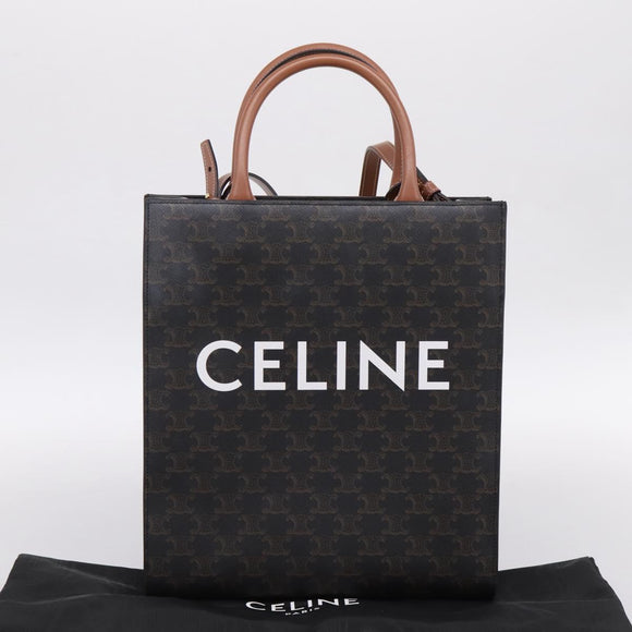 CELINE Macadam Canvas Vertical Cabas Small Hand Bag PVC Brown Gold Auth 196692V