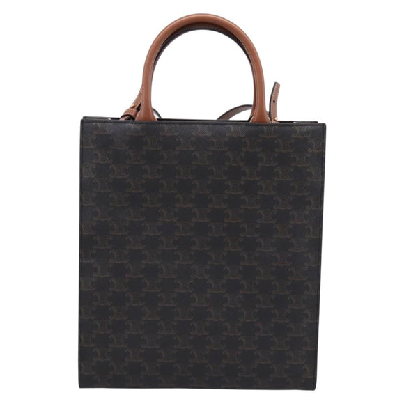 CELINE Macadam Canvas Vertical Cabas Small Hand Bag PVC Brown Gold Auth 196692V